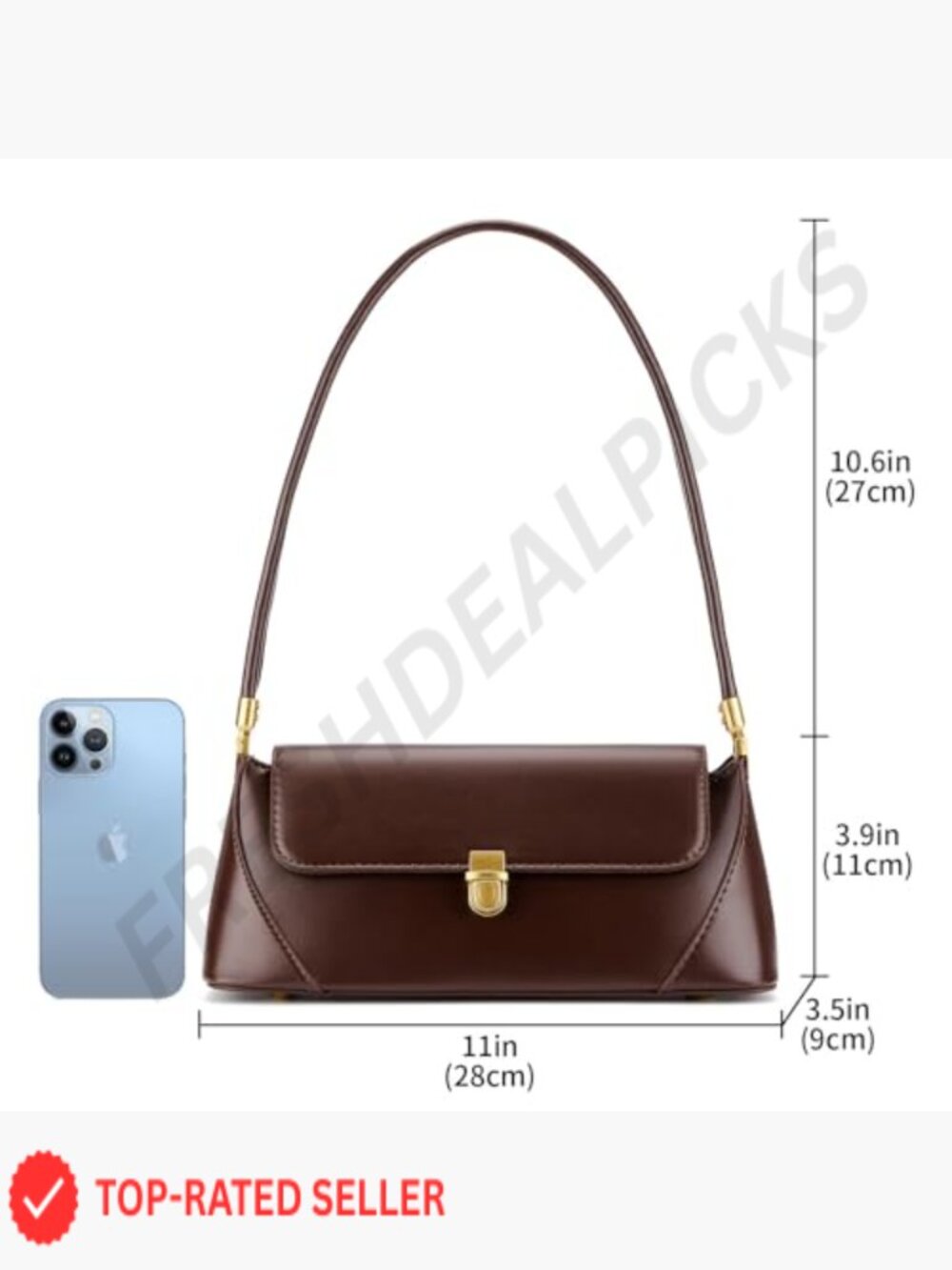 Vintage Vegan Leather Shoulder Bag Satchel Purse with Buckle Closure Handbag - Picture 3 of 6